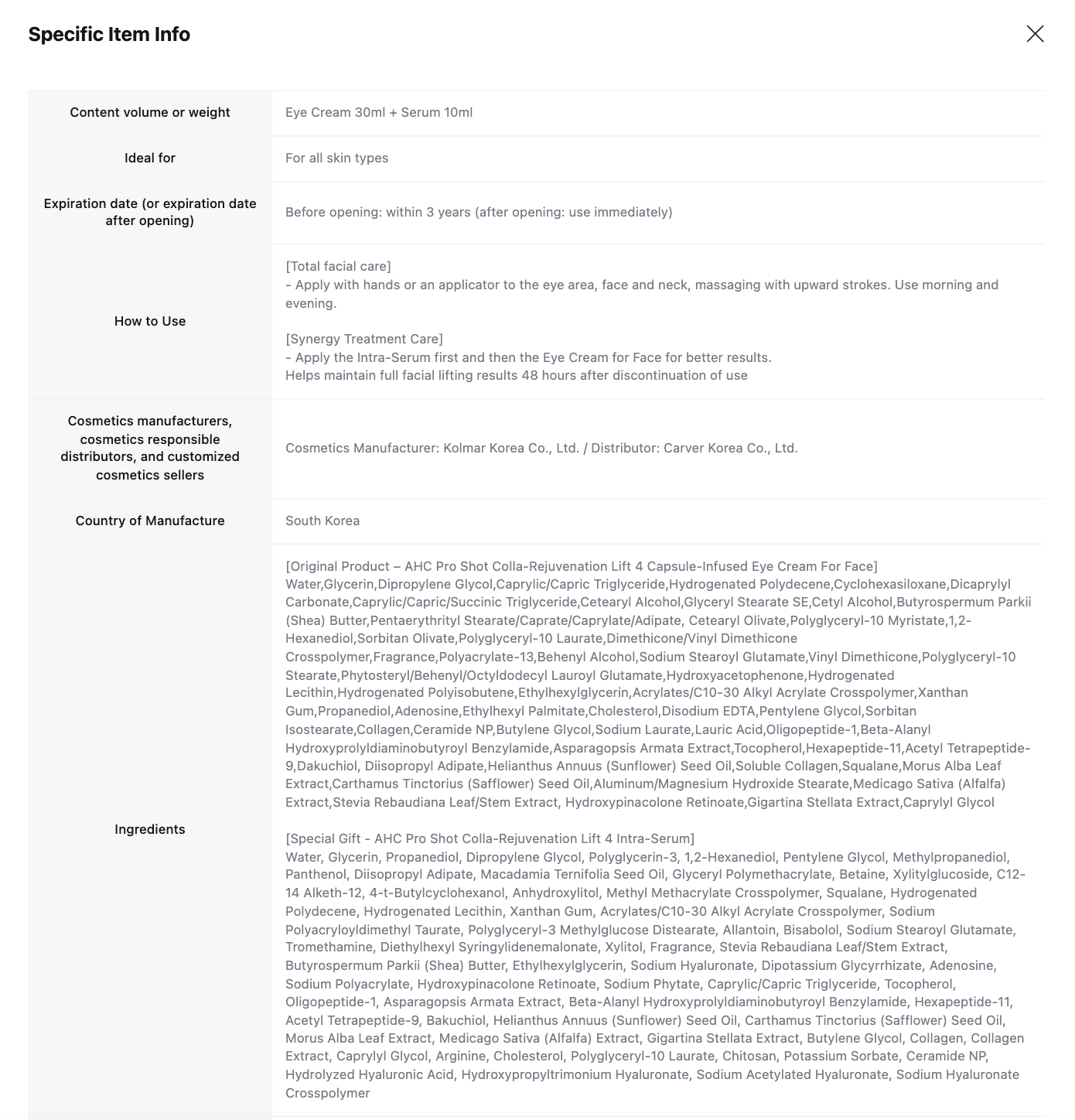 AHC Pro Shot Eye Cream For Face 30ml (+ 1x FREE 10ml Serum)